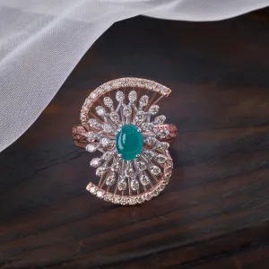 Emerald Diamond Art Deco Ring | Classic Fan Design