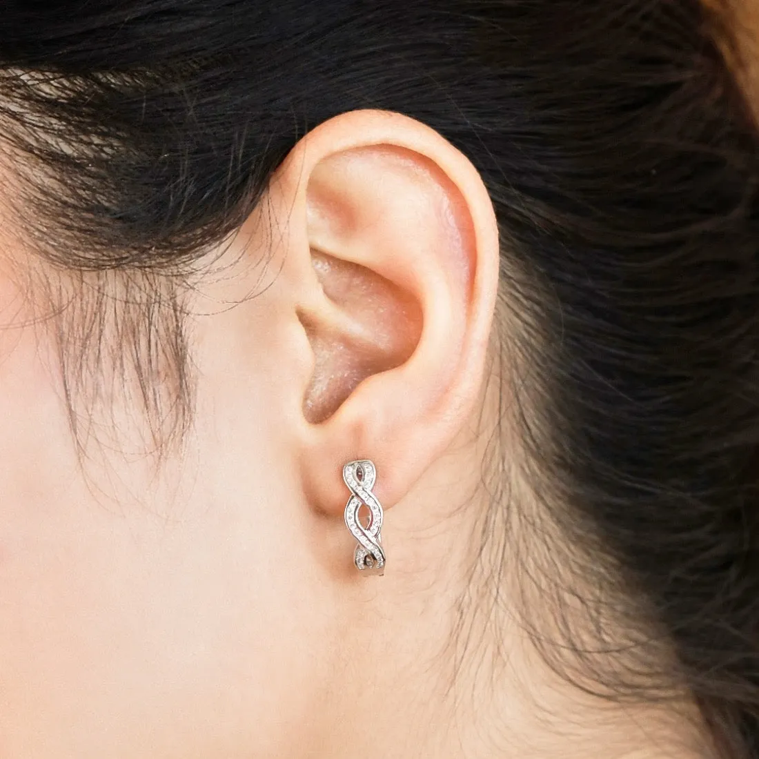 Eternal Infinity Rhodium-Plated Cubic Zirconia 925 Sterling Silver Earrings