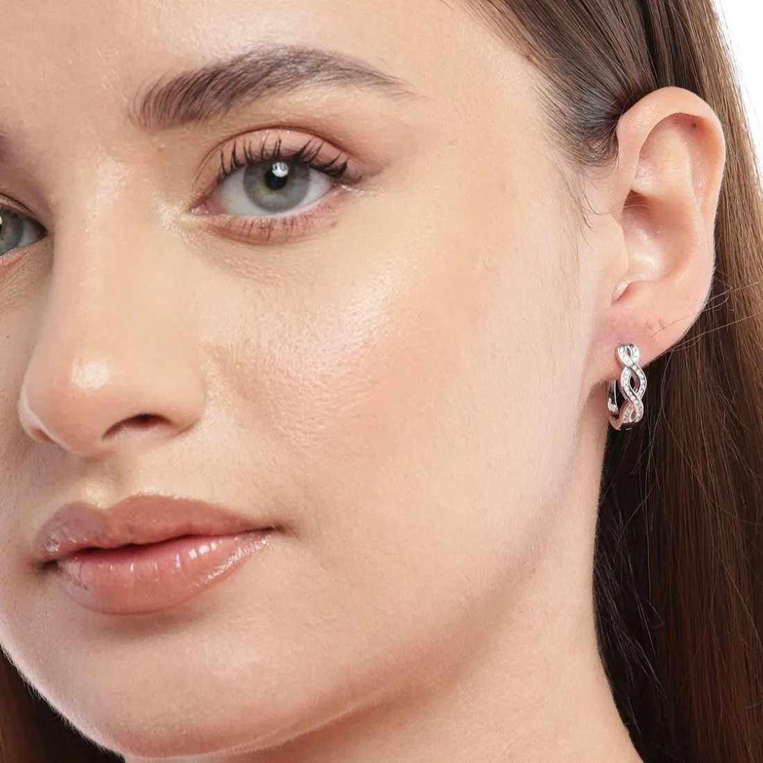 Eternal Infinity Rhodium-Plated Cubic Zirconia 925 Sterling Silver Earrings
