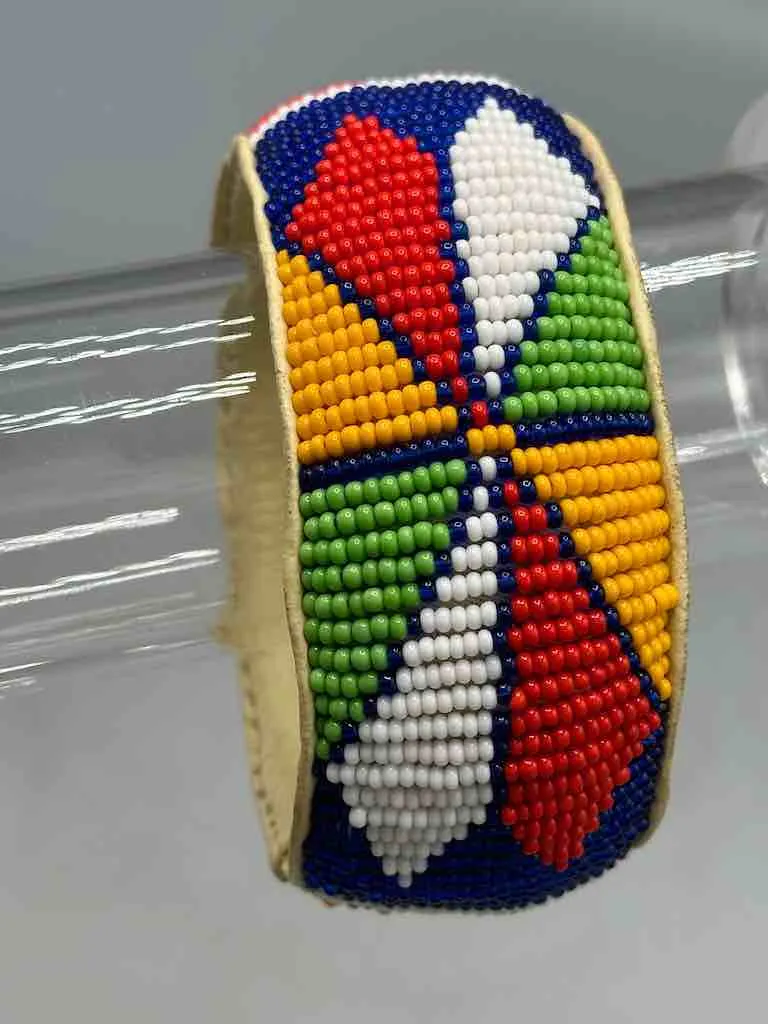 Flower Design Wide Beaded Leather Bracelet - Mali