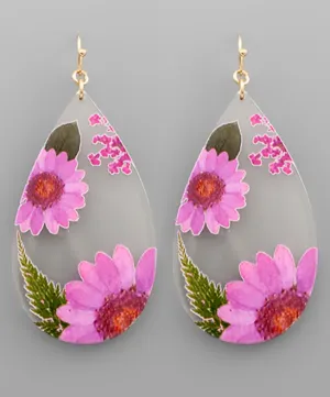 Flower Resin Teardrop Earrings