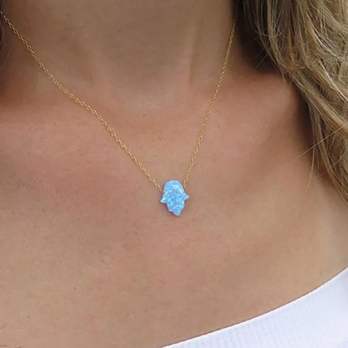 Gold Opal Hamsa Necklace