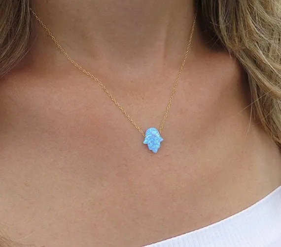 Gold Opal Hamsa Necklace