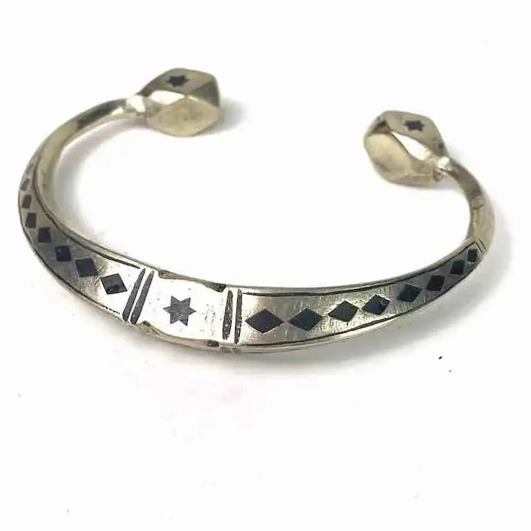 Heavy Tuareg Coin Silver Inlaid Bracelet