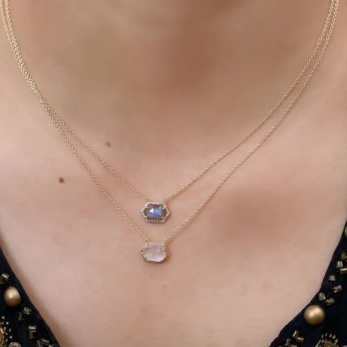 Hexagon Rainbow Moonstone Necklace