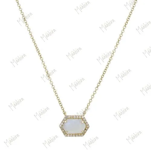 Hexagon Rainbow Moonstone Necklace