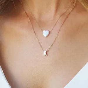 Initial Letter and Heart Charm Necklace