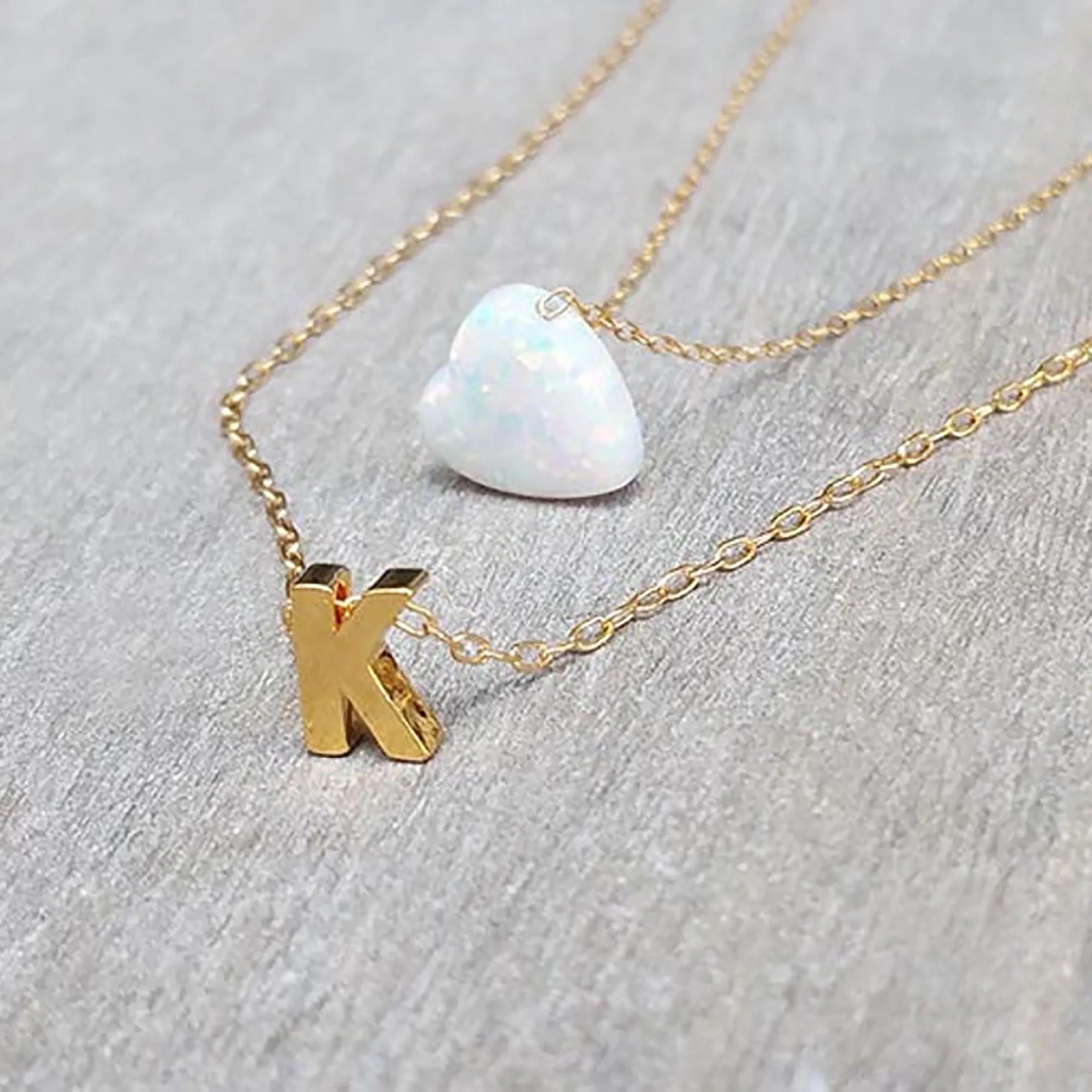 Initial Letter and Heart Charm Necklace