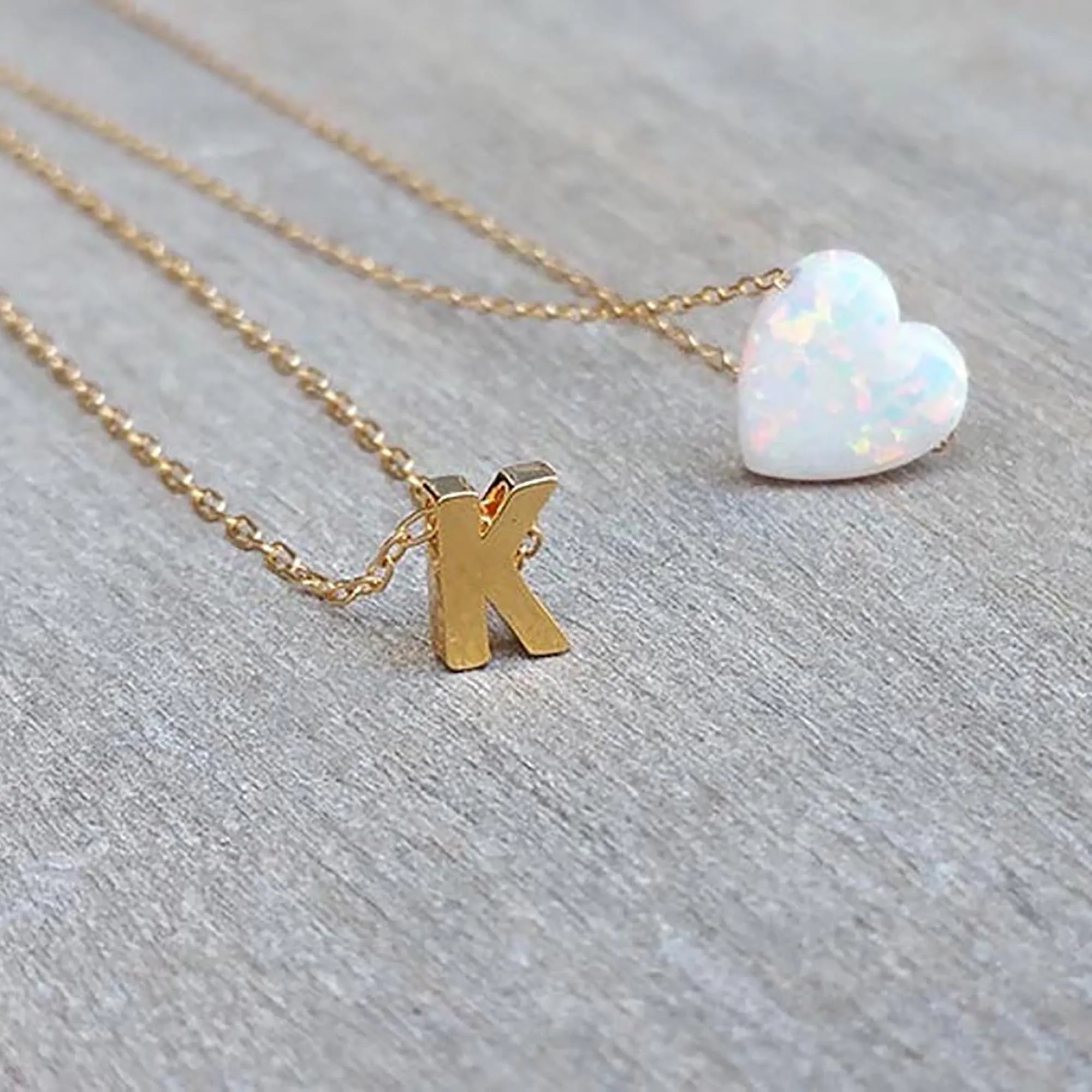 Initial Letter and Heart Charm Necklace