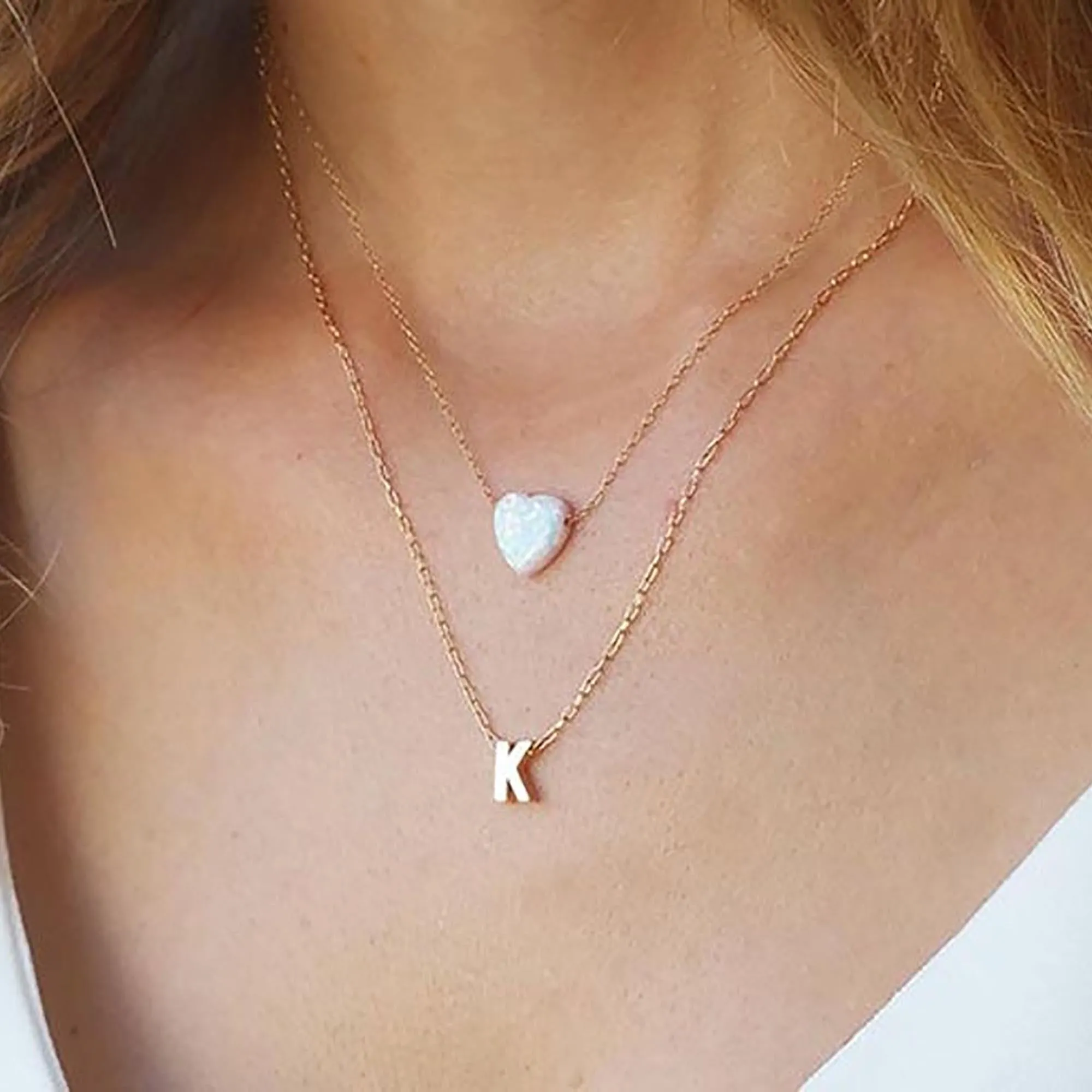 Initial Letter and Heart Charm Necklace