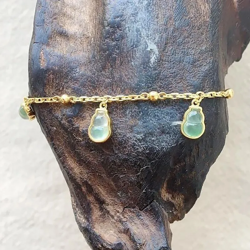 Inspired design silver inlaid natural chalcedony gourd ladies bracelet