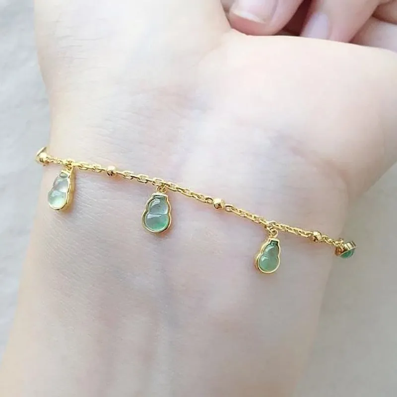 Inspired design silver inlaid natural chalcedony gourd ladies bracelet