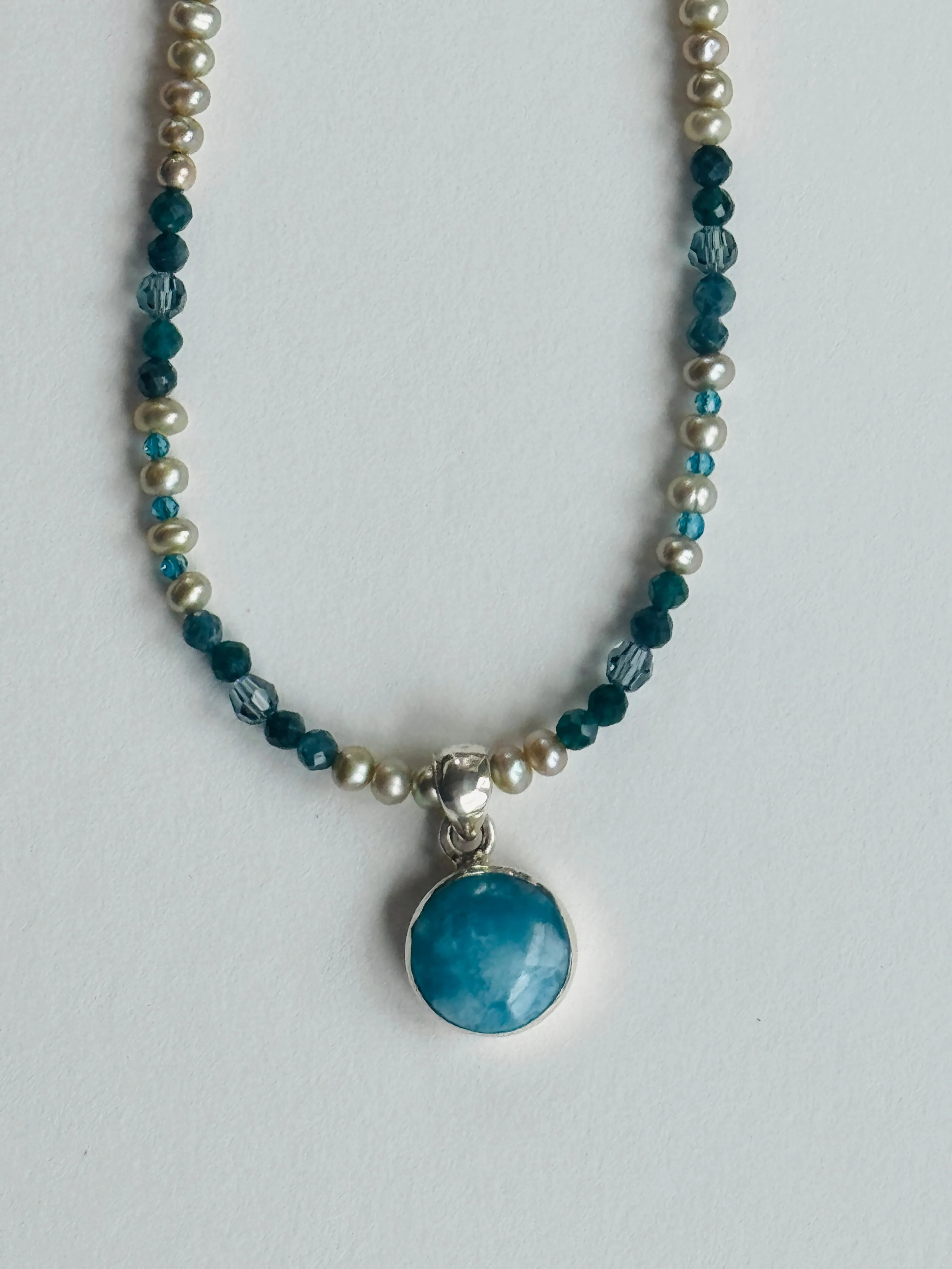 Larimar Pendant on Freshwater Pearl Necklace