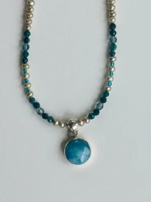 Larimar Pendant on Freshwater Pearl Necklace
