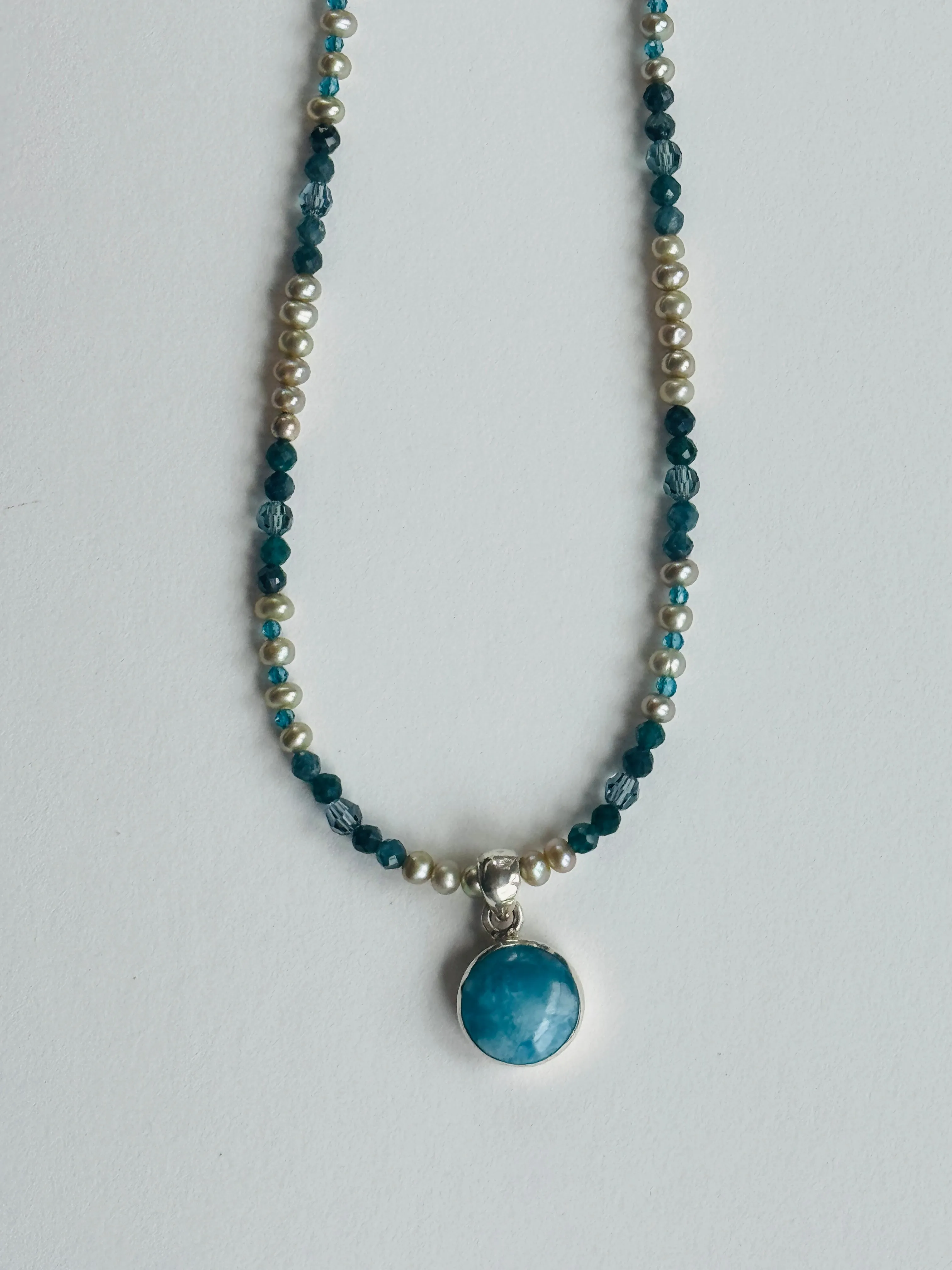 Larimar Pendant on Freshwater Pearl Necklace