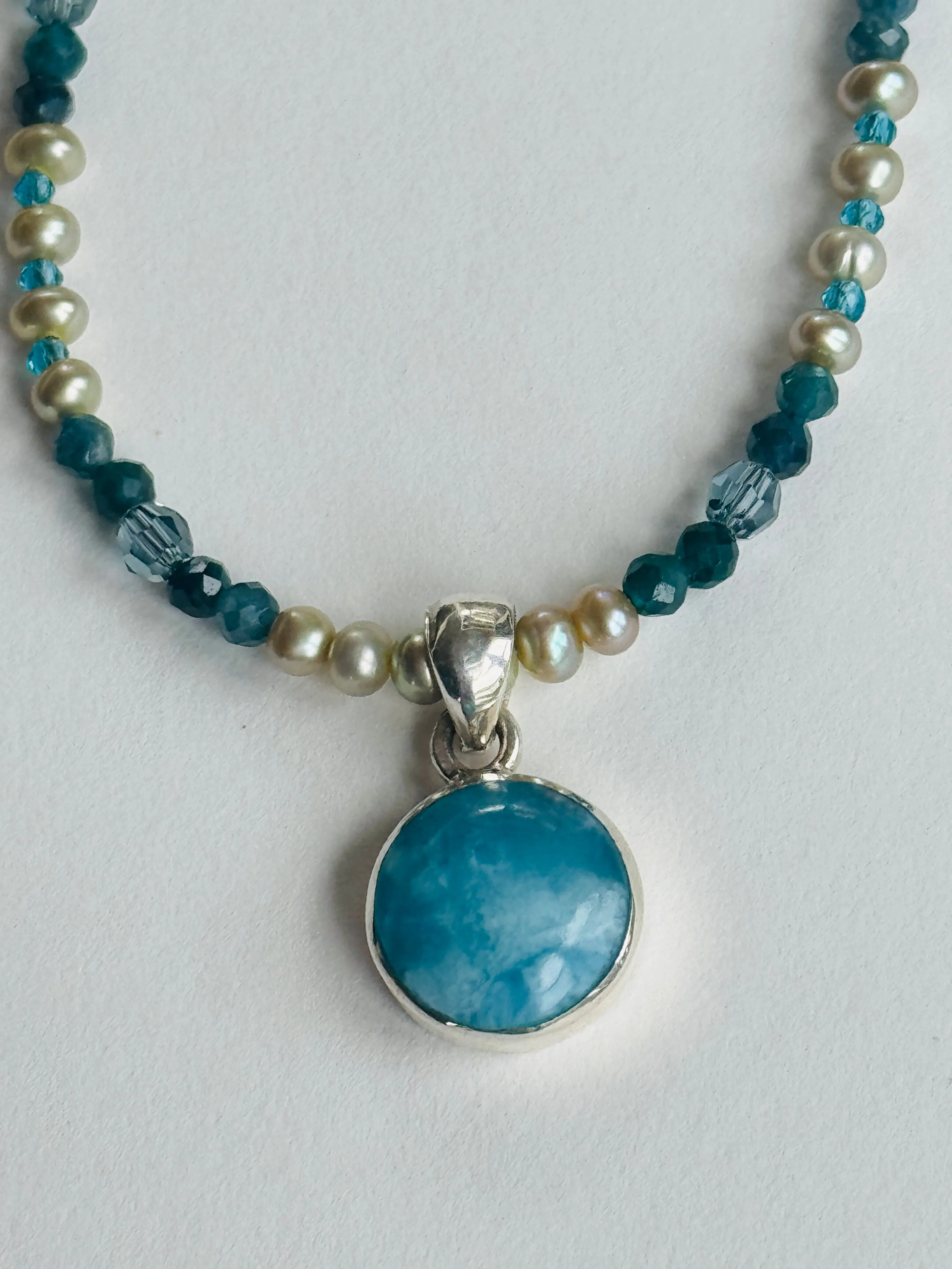 Larimar Pendant on Freshwater Pearl Necklace