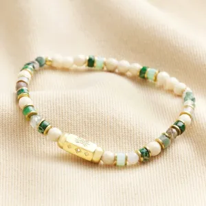 Lisa Angel- Gold Stainless Steel Green Semi-Precious Stone Barrell Bracelet