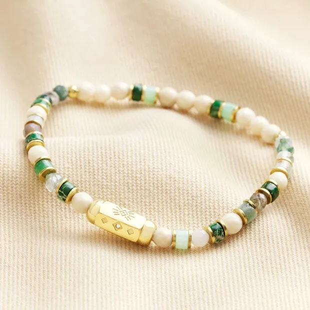 Lisa Angel- Gold Stainless Steel Green Semi-Precious Stone Barrell Bracelet