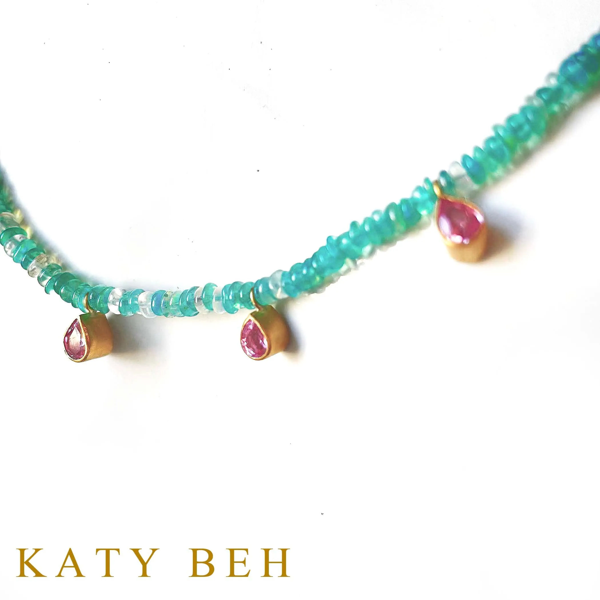Melody Blue Opal and Pink Sapphire Necklace