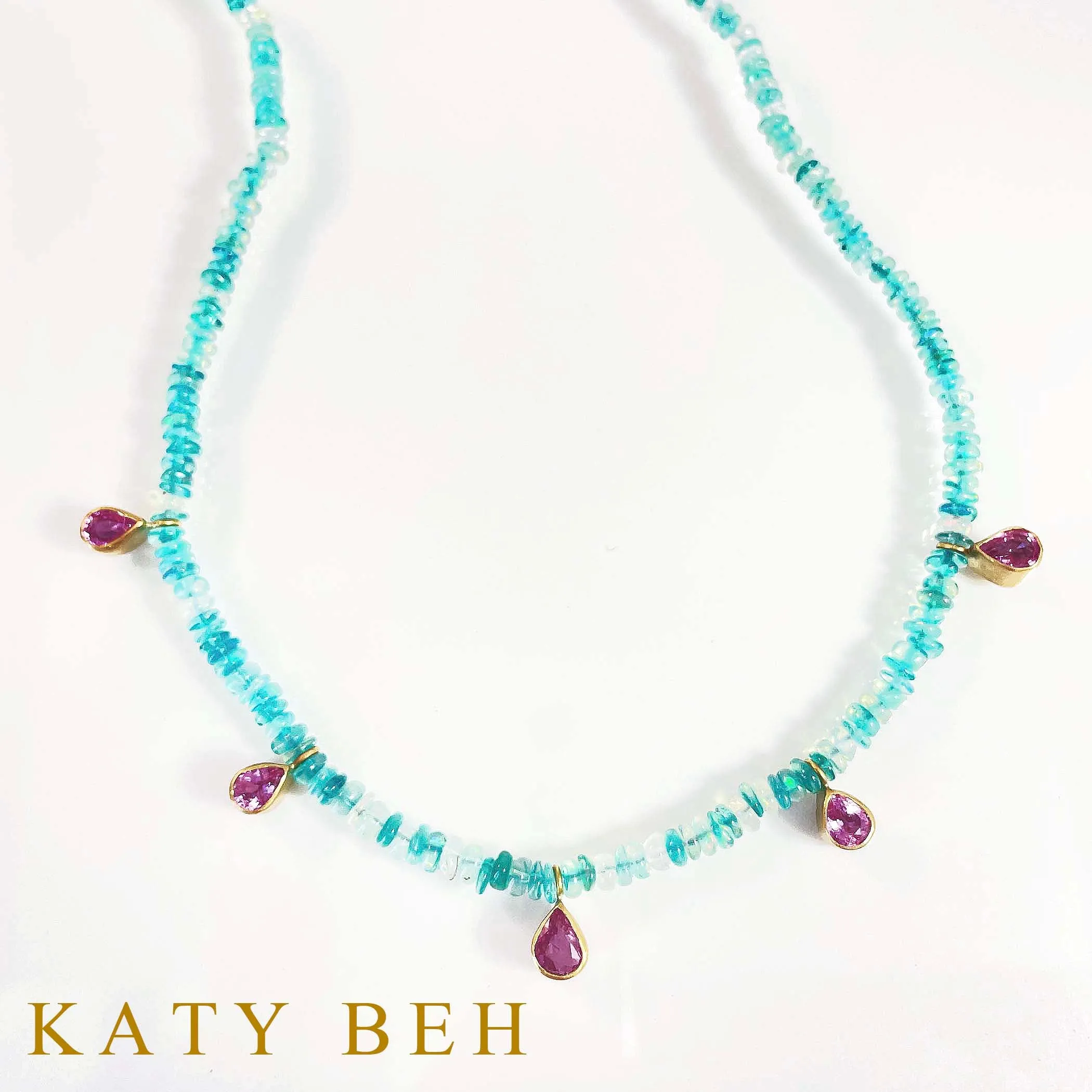 Melody Blue Opal and Pink Sapphire Necklace