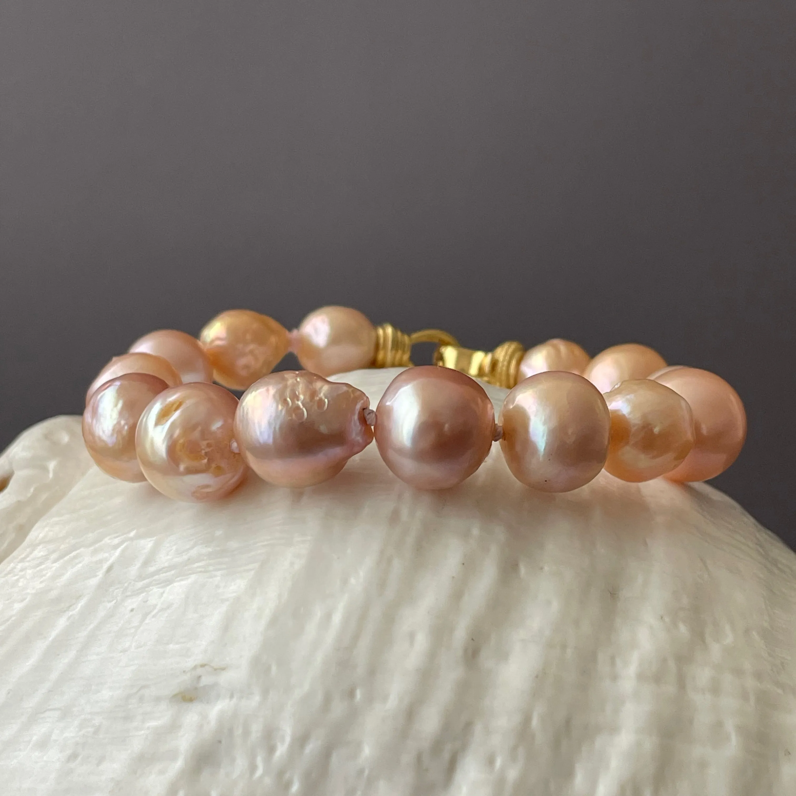 mixed texture apricot color Japan Kasumi pearl bracelet