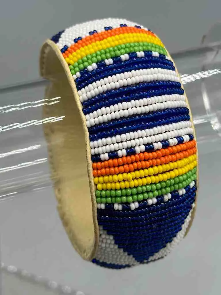 Modified Traditional Design Wide Beaded Leather Bracelet - Mali