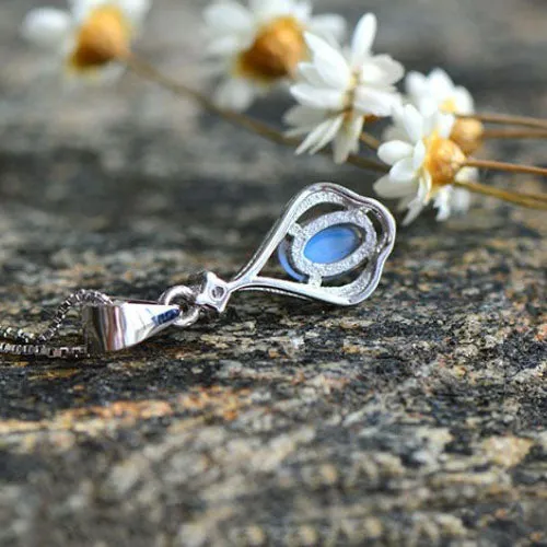 Moonstone Pendant Necklace in White Gold Plated Sterling Silver Gemstone Jewelry Women