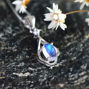 Moonstone Pendant Necklace in White Gold Plated Sterling Silver Gemstone Jewelry Women