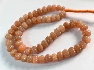 Natural Peach Moonstone Gemstone Carved Rondelle Beads