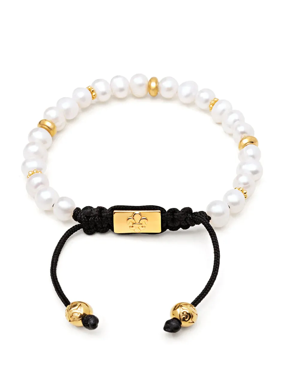 Nialaya Men's Beaded Bracelet With Pearl And Gold