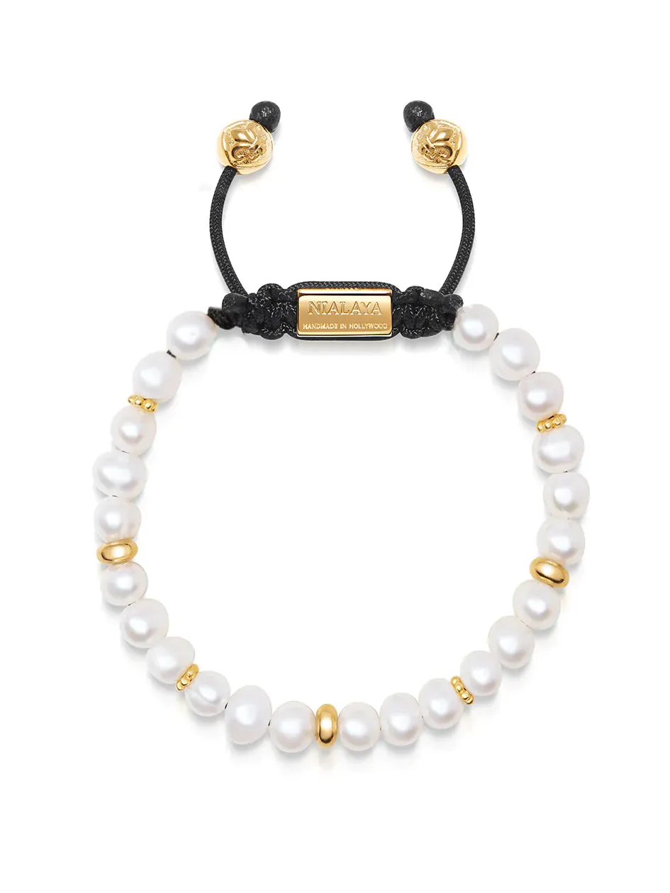 Nialaya Men's Beaded Bracelet With Pearl And Gold