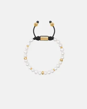 Nialaya Men's Beaded Bracelet With Pearl And Gold