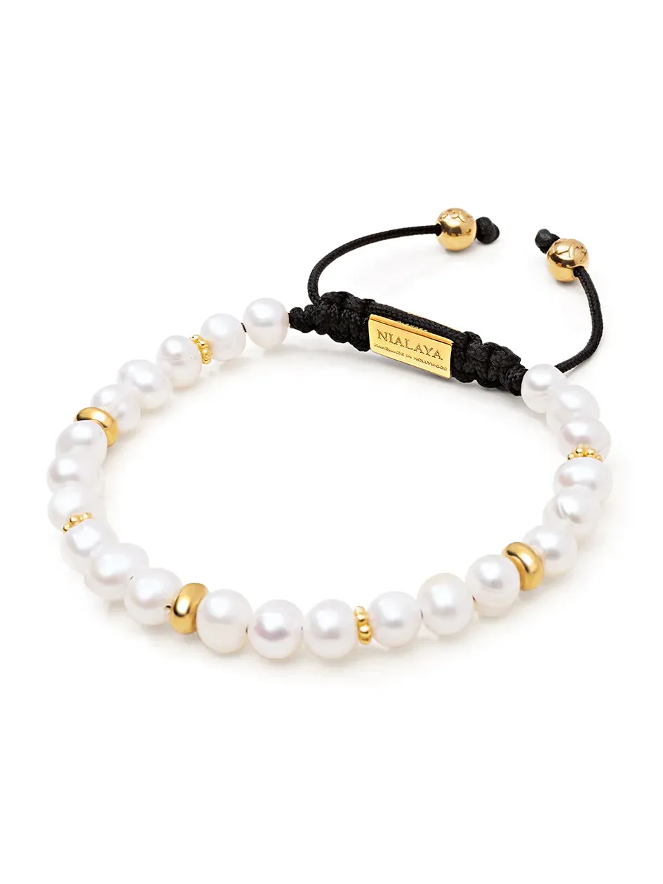 Nialaya Men's Beaded Bracelet With Pearl And Gold