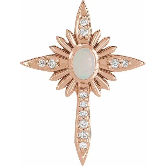 Platinum 14k Yellow Rose White Gold Genuine Australian Opal Diamond Nativity Cross Pendant Charm Necklace