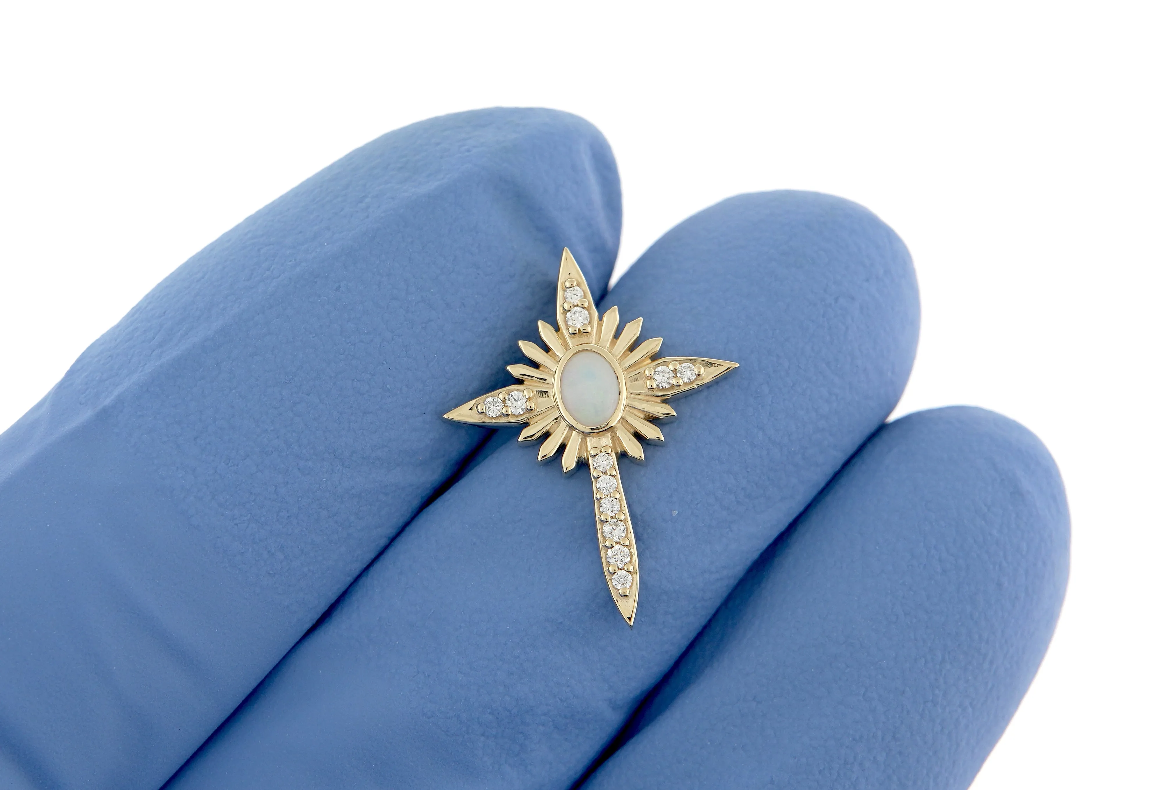 Platinum 14k Yellow Rose White Gold Genuine Australian Opal Diamond Nativity Cross Pendant Charm Necklace