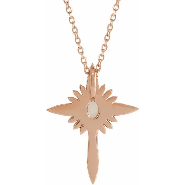 Platinum 14k Yellow Rose White Gold Genuine Australian Opal Diamond Nativity Cross Pendant Charm Necklace