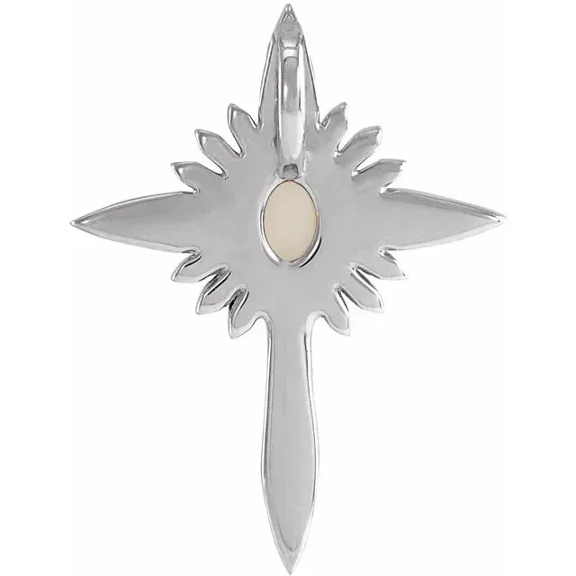 Platinum 14k Yellow Rose White Gold Genuine Australian Opal Diamond Nativity Cross Pendant Charm Necklace