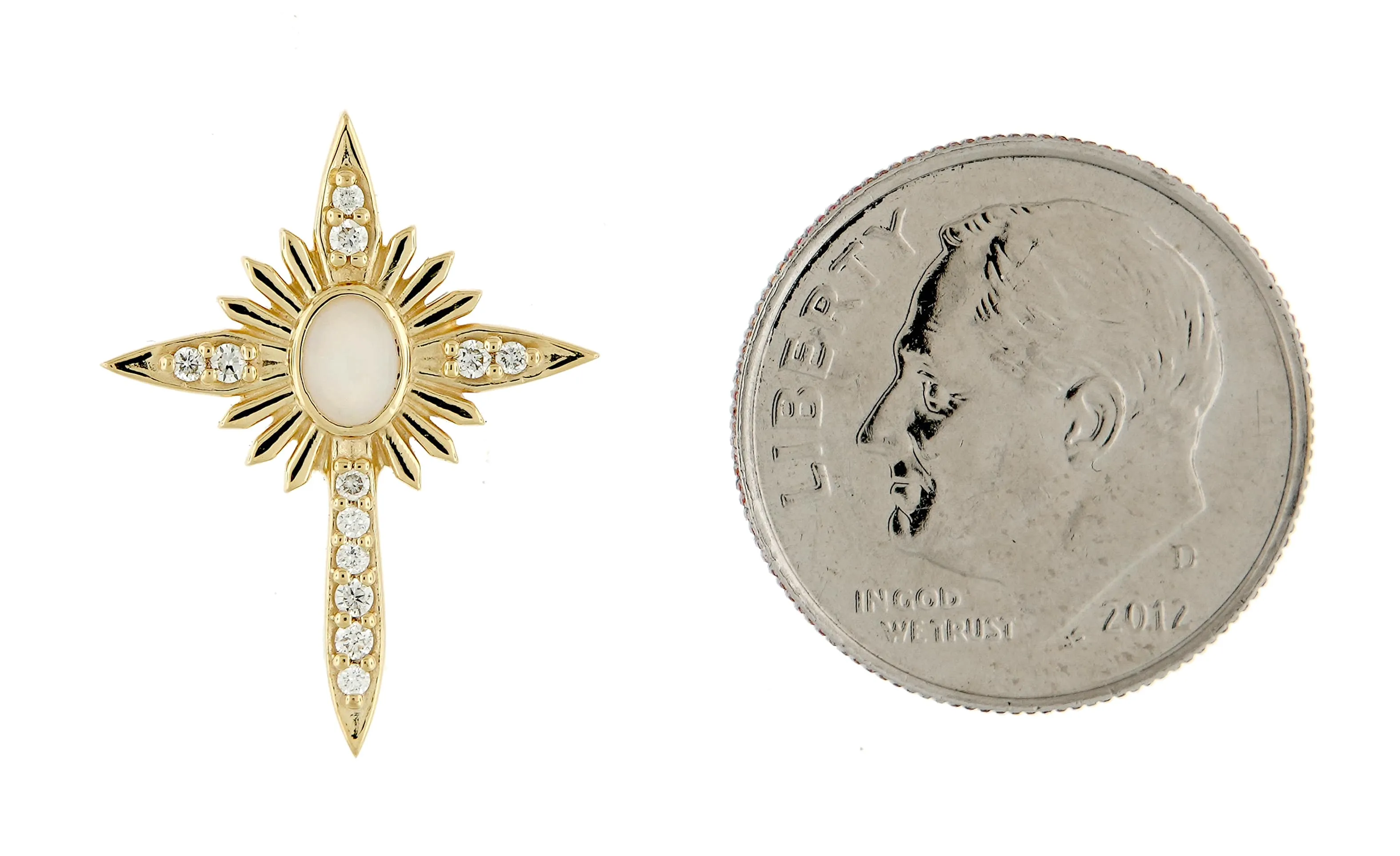 Platinum 14k Yellow Rose White Gold Genuine Australian Opal Diamond Nativity Cross Pendant Charm Necklace