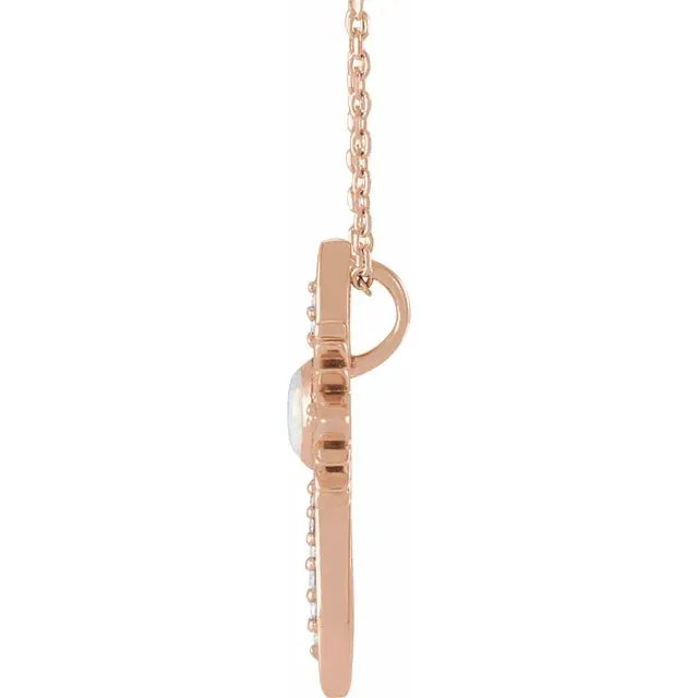 Platinum 14k Yellow Rose White Gold Genuine Australian Opal Diamond Nativity Cross Pendant Charm Necklace