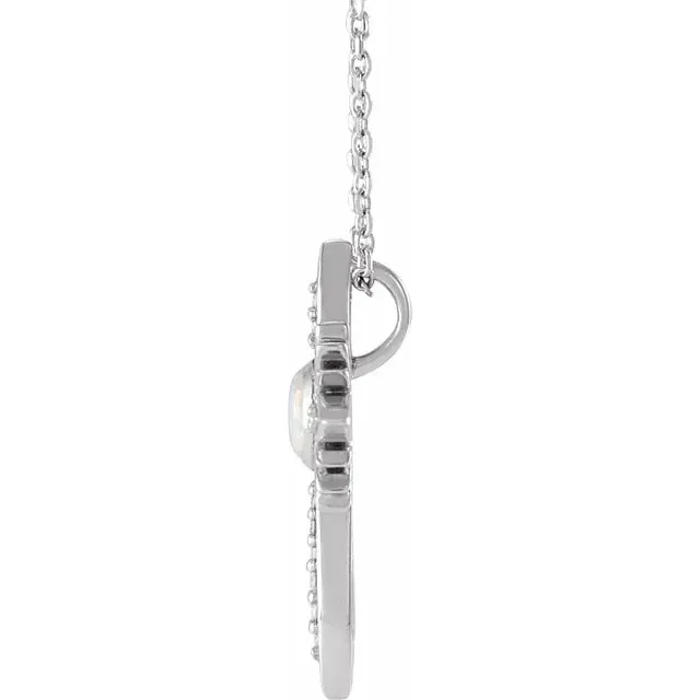 Platinum 14k Yellow Rose White Gold Genuine Australian Opal Diamond Nativity Cross Pendant Charm Necklace