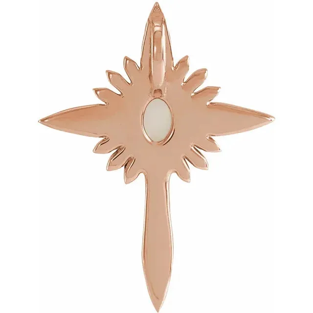 Platinum 14k Yellow Rose White Gold Genuine Australian Opal Diamond Nativity Cross Pendant Charm Necklace