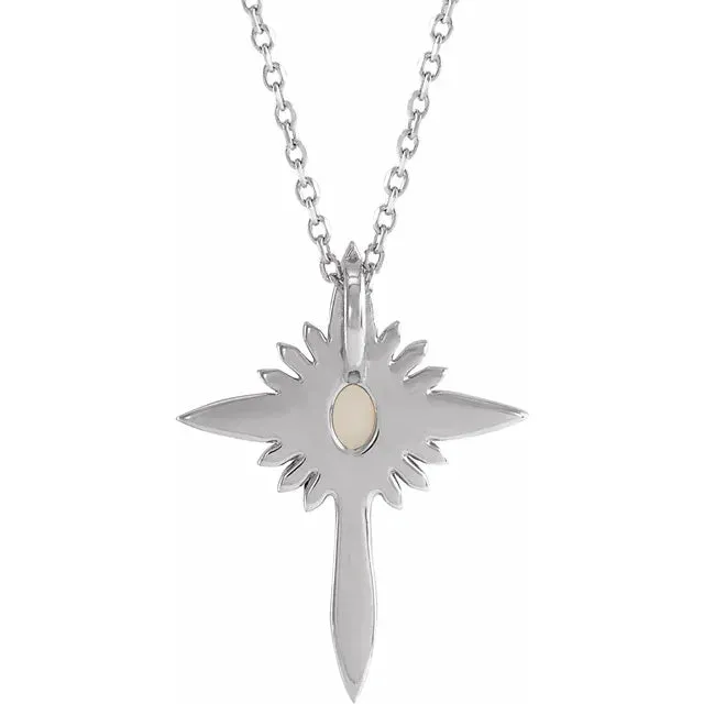 Platinum 14k Yellow Rose White Gold Genuine Australian Opal Diamond Nativity Cross Pendant Charm Necklace