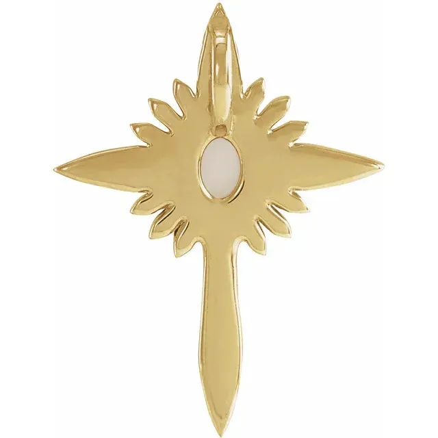 Platinum 14k Yellow Rose White Gold Genuine Australian Opal Diamond Nativity Cross Pendant Charm Necklace
