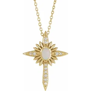 Platinum 14k Yellow Rose White Gold Genuine Australian Opal Diamond Nativity Cross Pendant Charm Necklace