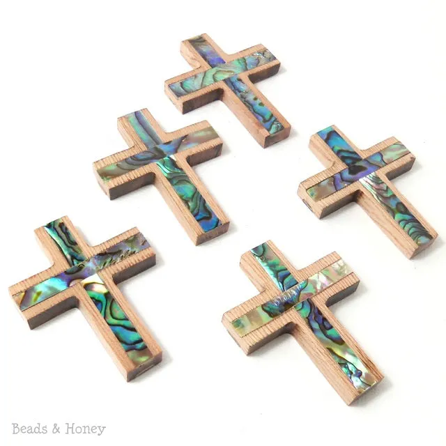 Rosewood Cross with Abalone Shell Focal Pendant 40x30mm (1pc)