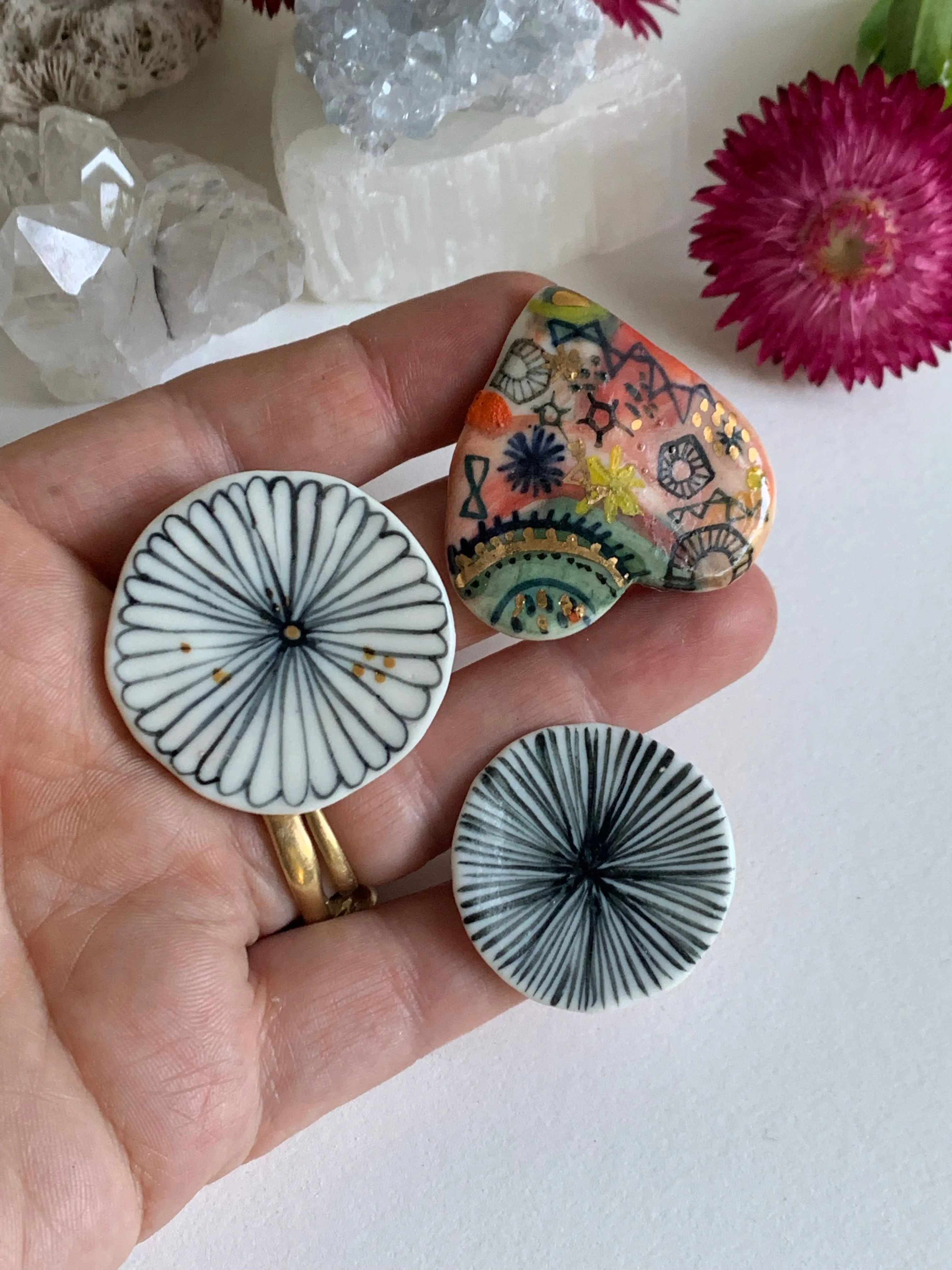 Set of Hand Painted Porcelain Brooches