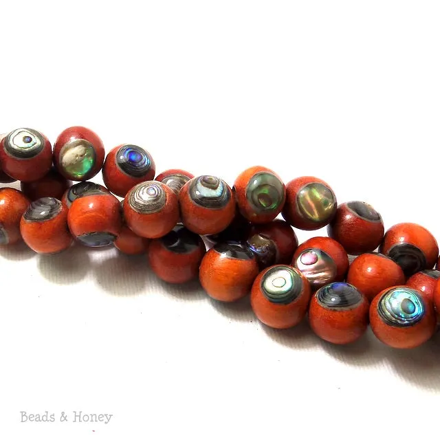 Sibucao Wood Bead with Abalone Shell Round 12mm (8-Inch Strand)