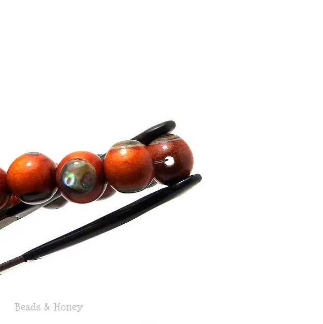 Sibucao Wood Bead with Abalone Shell Round 12mm (8-Inch Strand)