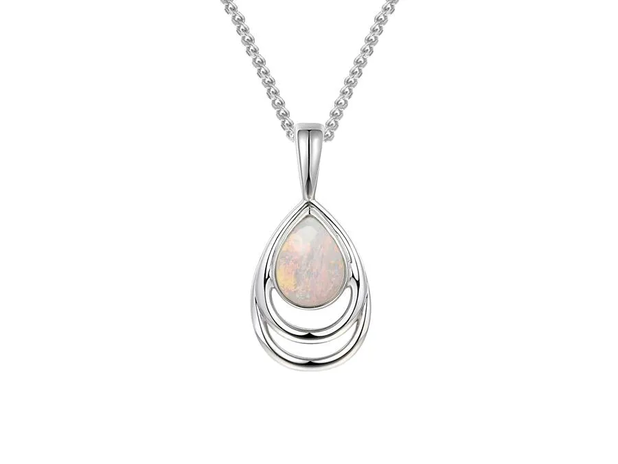 Silver Teardrop Opal Necklace