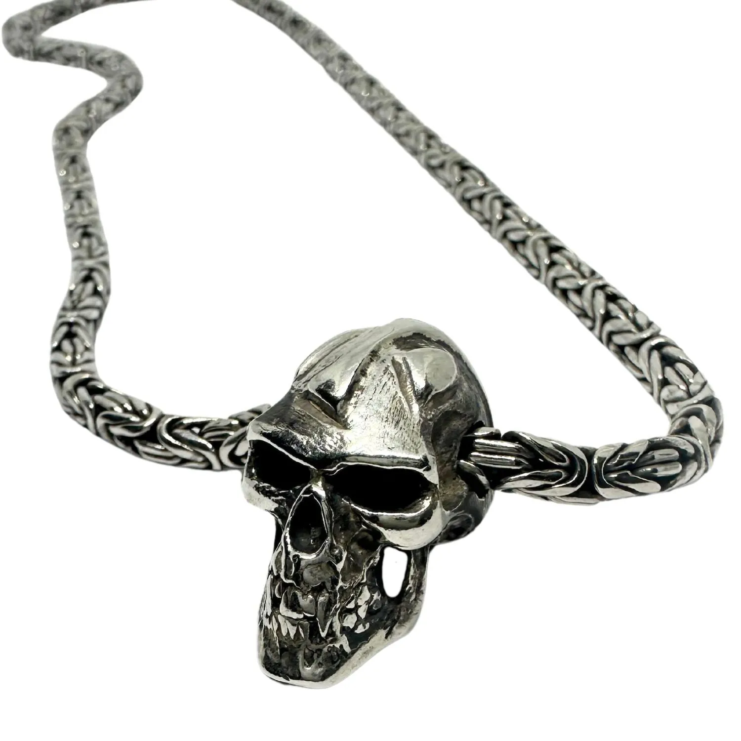 Skull Japanese Sign Fire Flat Byzantine Chain